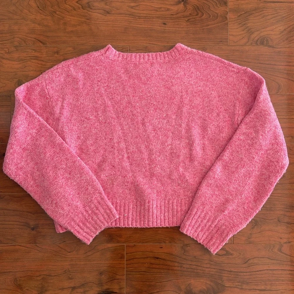 Jessica Simpson Pink Red Hearts Cropped Knit Valentines Day Crewneck Sweater